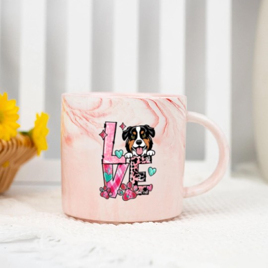 Australian Shephard Dog I Love My Dog Valentines D Marble Mugs