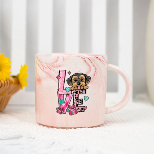 Morkie Dog I Love My Dog Fur Baby Valentines Day Marble Mugs
