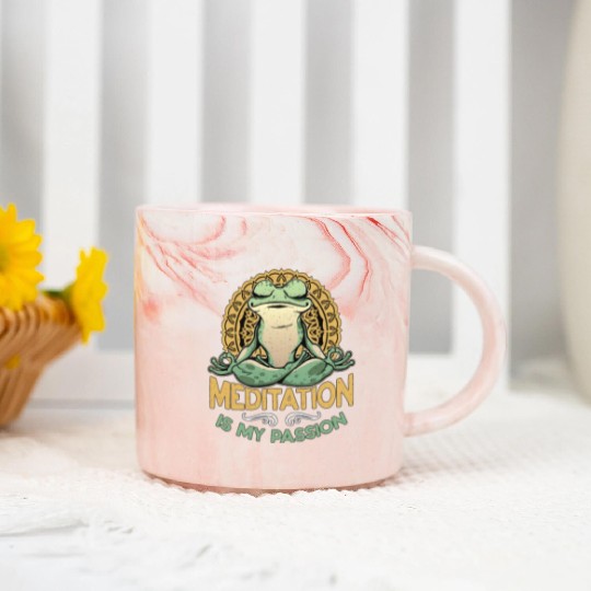 Meditation Is My Passion Yoga Exercise Frog Lover Marble Mugs