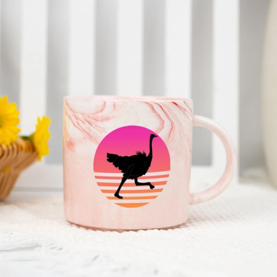 Ostrich Running Retro Sunset Marble Mugs