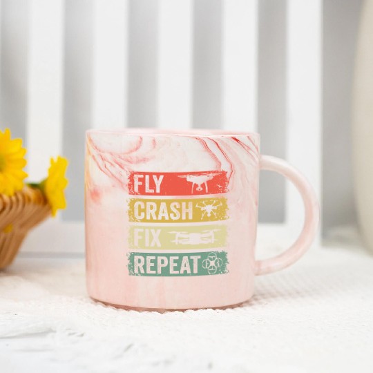 Fly Crash Fix Repeat Drone Pilot Aerial Photograph Marble Mugs