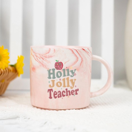 Holly Jolly Teacher Marble Mugs