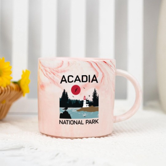 Acadia National Park 80s Maine Mount Island Marble Mugs