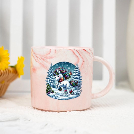 Unicorn in a Winter Wonderland Marble Mugs
