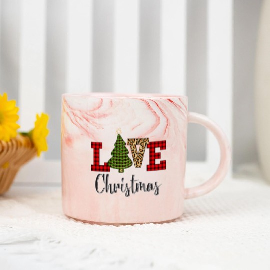 Green Buffalo Plaid Christmas Tree Marble Mugs