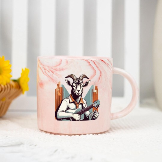 retro goat playing guitar vintage style Marble Mugs