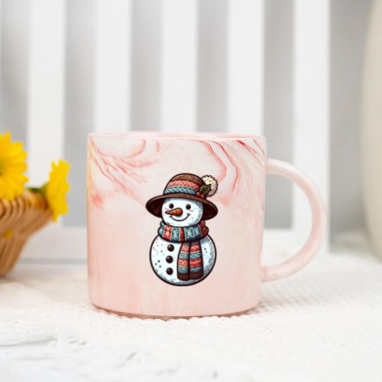 Winter Wonderland: Charming Snowman Illustration Marble Mugs