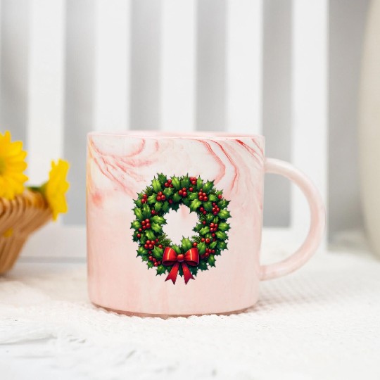 Festive Foliage: Classic Christmas Wreath Marble Mugs