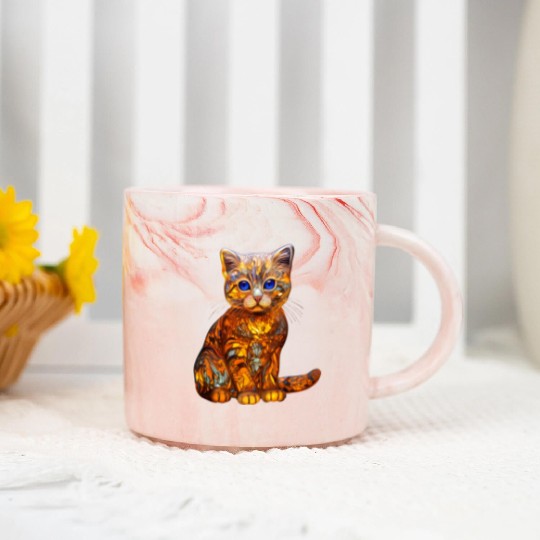 Stained Glass Scottish Fold kitten Marble Mugs