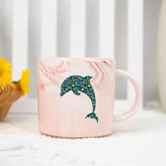 Dolphin Tropical Flower Floral Marble Mugs