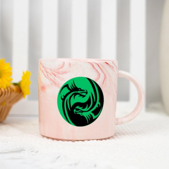 tow Dragonball in circle green and black Marble Mugs