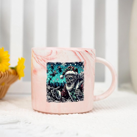 Santa Zombie - Creepy Christmas Vibes Marble Mugs