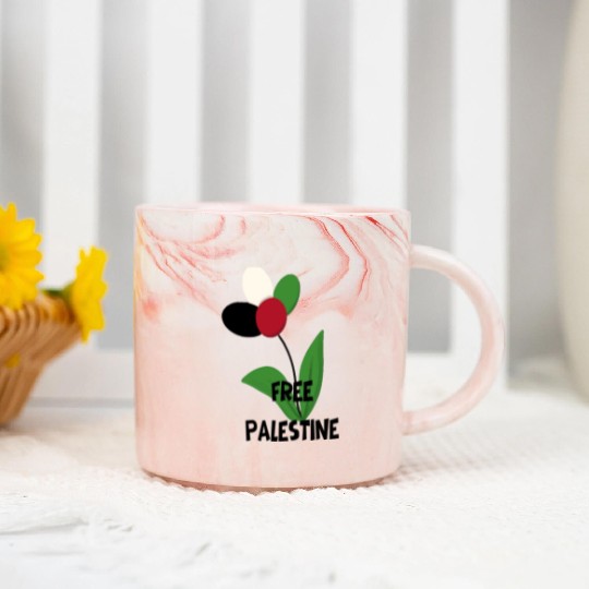 Free Palestine,Flag-colored rose ,watermelon color Marble Mugs