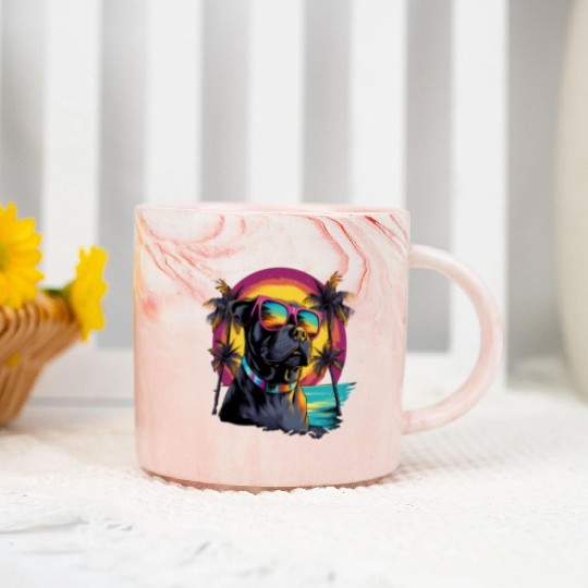 Retro Wave Pitbull Terrier Dog Marble Mugs