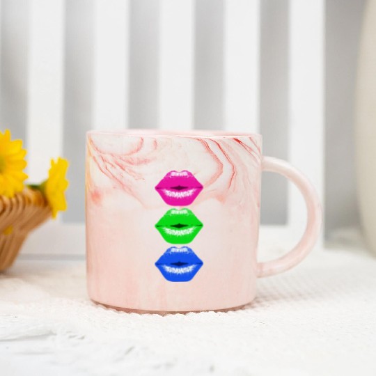 3 Kissing Lips Neon Colors Marble Mugs