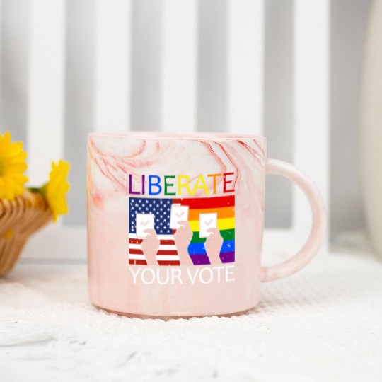 Liberate Your Vote American Flag LGBT Rainbow Marble Mugs
