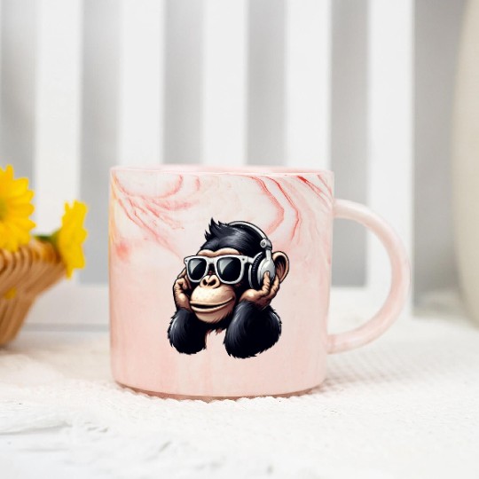 Chimpanzee with sunglasses and headphones Marble Mugs