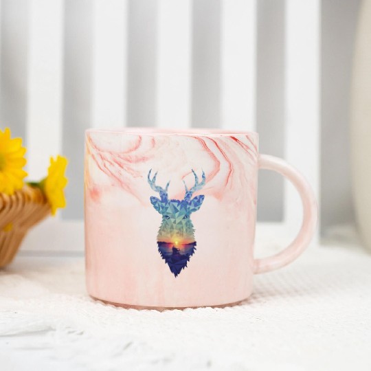 Polygon Wilderness: Majestic Deer Marble Mugs
