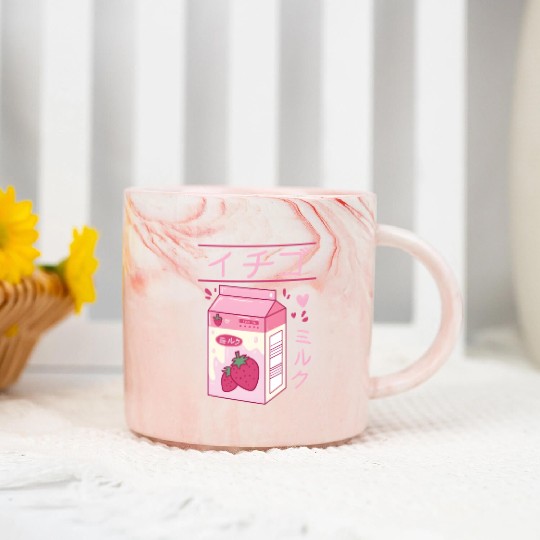Japanese Strawberry Milk Drink Kawaii Kanji Vaporw Marble Mugs