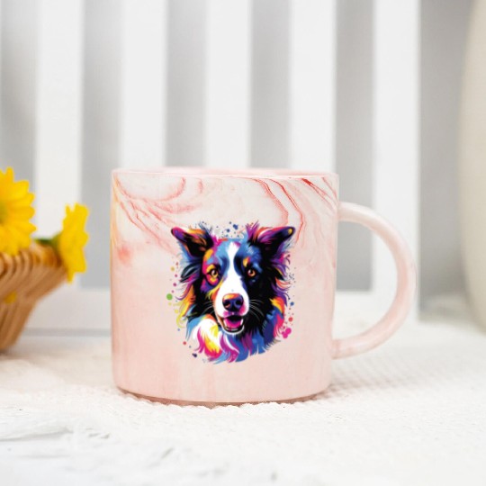 Watercolor Colorful Border Collie Marble Mugs