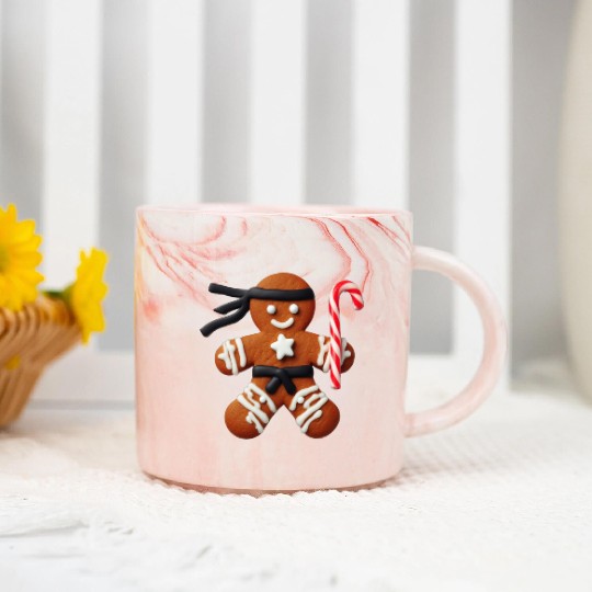 Funny Ninja Gingerbread Man Cookie Candy Cane Marble Mugs