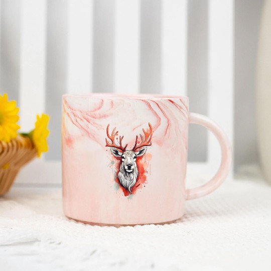 Reindeer Sublime Antler Silhouette Top Marble Mugs