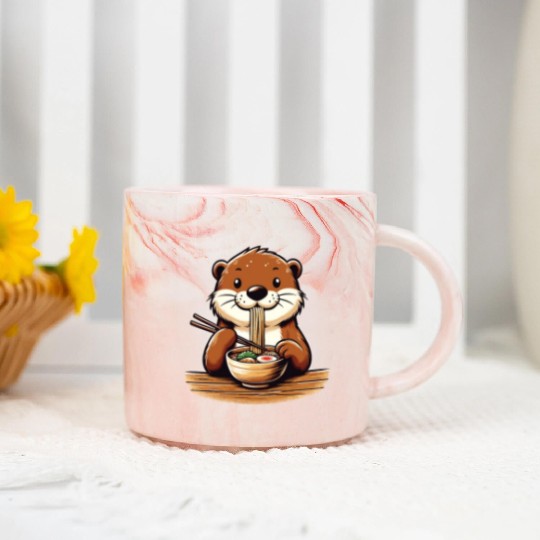 Sweet Otter Eats Ramen Noodles Otters Ramen Marble Mugs