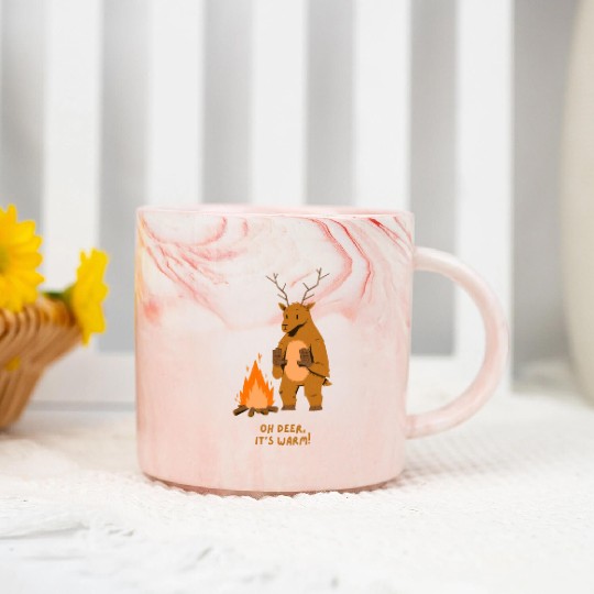 Deer camp fire hiking funny animal puns joke lover Marble Mugs