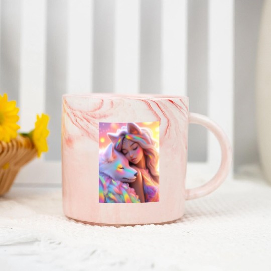 Rainbow Friends - White Wolf and Girl Marble Mugs