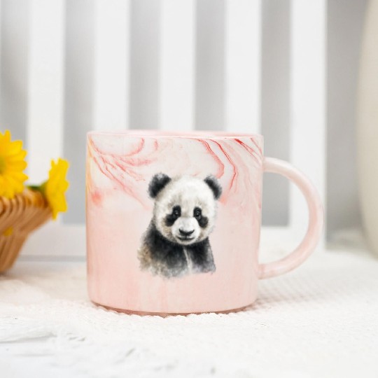 Cute Baby Panda Bear Watercolor Painting Portrait Marble Mugs