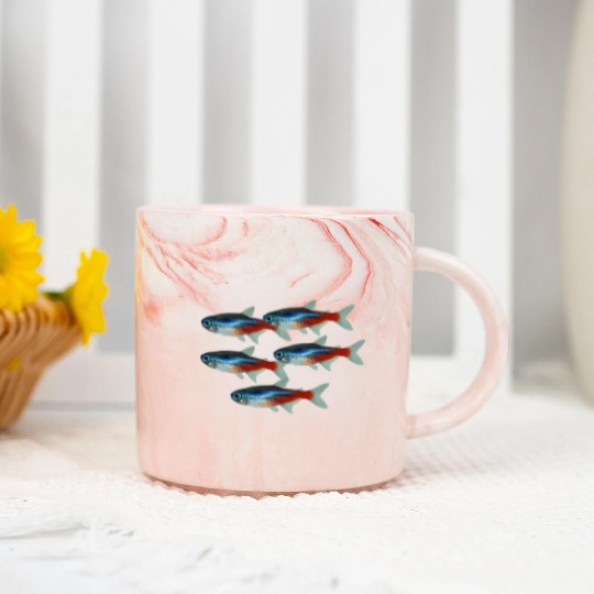 Neon Tetra Fish Bright Color Freshwater Sea Life Marble Mugs