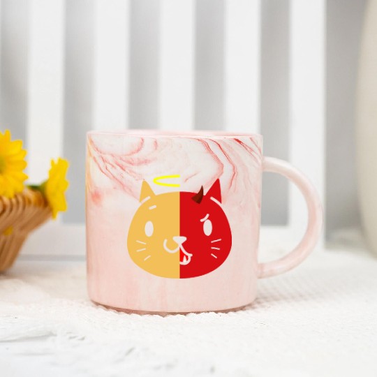 Two Face Cat Angel And Devil Marble Mugs