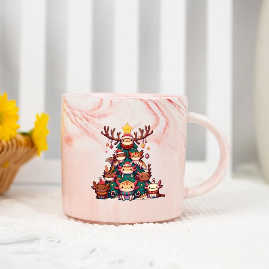 Axolotl Christmas Tree Merry Christmas Marble Mugs