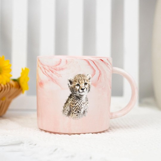 Baby Cheetah Cute Watercolor Painting Portrait Marble Mugs