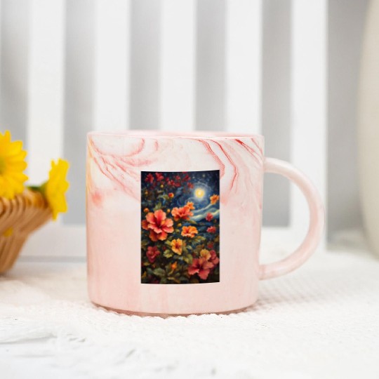 Colorful Hibiscus Under Starry Night Sky Marble Mugs