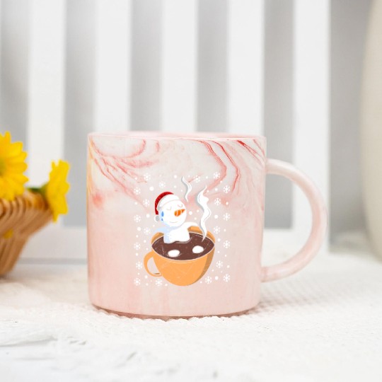 Snowman Hot Cocoa Snowmen Swimming in Hot Marble Mugs