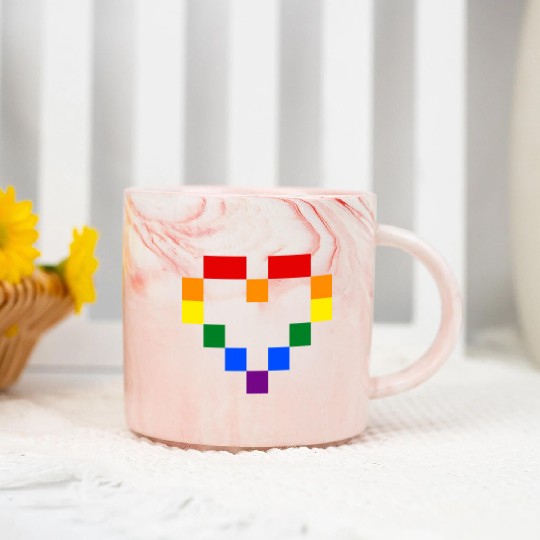 Rainbow Heart Marble Mugs