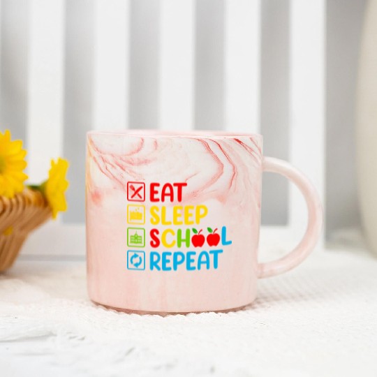 Eat sleep school repeat- First day At school Gifts Marble Mugs