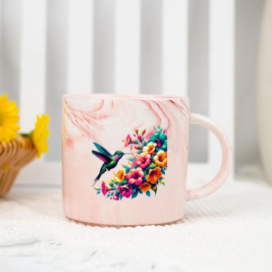 Hummingbird and Hibiscus Blossom Art Marble Mugs