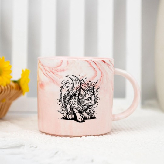 Cute Little Space Cat In Splash Style Marble Mugs