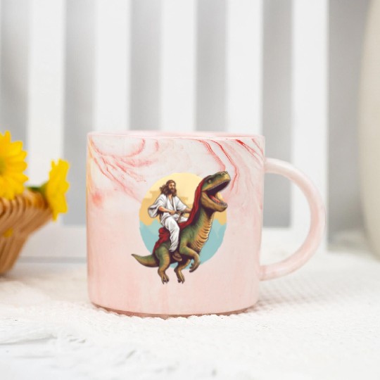 Jesus Riding a Dinosaur Meme Dino Lover Marble Mugs