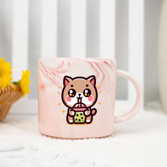 Cat Bubble Tea Boba Kawaii Marble Mugs