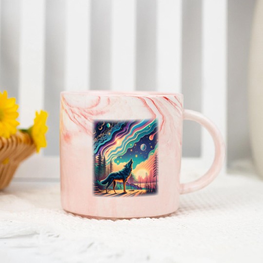 Majestic Wolf Howling At The Eclipse Marble Mugs