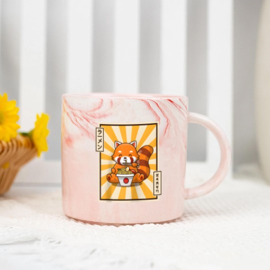 Red Panda Eating Japanese Ra Kawaii Red Panda Base Marble Mugs
