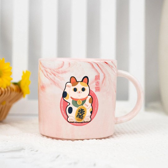 Japanese Maneki Neko Kawaii Marble Mugs