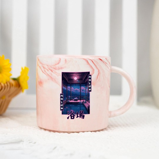 Japanese Vaporwave Bathhouse Sauna Retro Nostalgia Marble Mugs