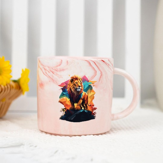 Fantasy Majestic Colourful Lion Polygon Art Design Marble Mugs