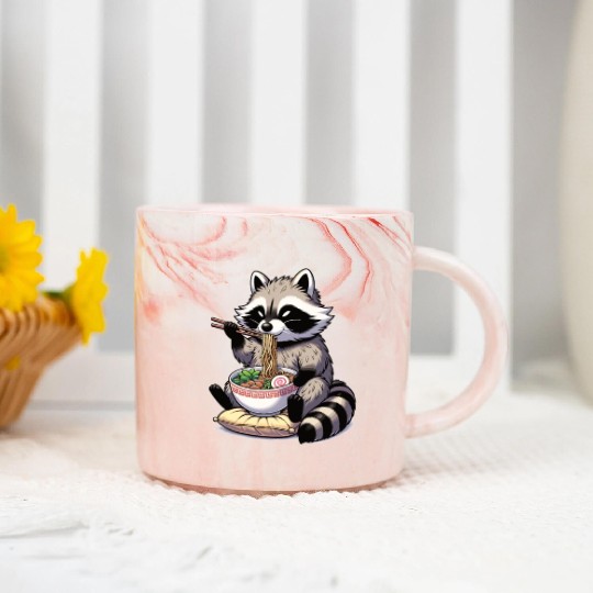 Cute Raccoon Eats Ramen Noodles Raccoon Ramen Marble Mugs
