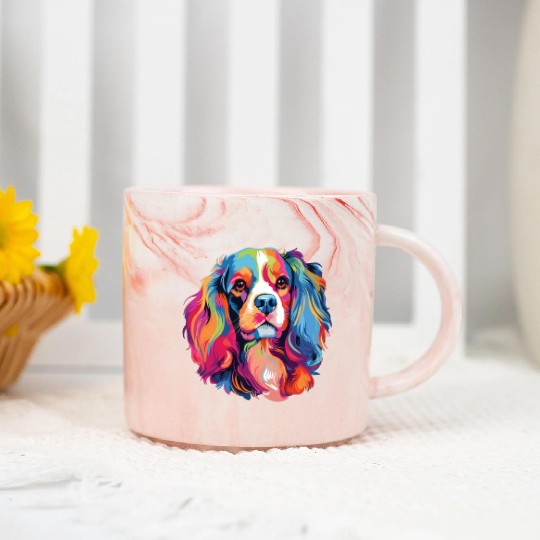 Watercolor Colorful Cavalier King Charles Spaniel Marble Mugs