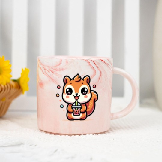 Kawaii Squirrel Bubble Tea Cute Animal Squirrel Marble Mugs